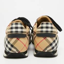 مملوكة مسبقًا Burberry Check Size 45 Beige Canvas Lace Up Sneakers