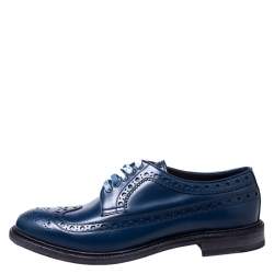 Pre Owned Burberry Blue Brogue Leather Alexton Lace Up Derby Size 45
