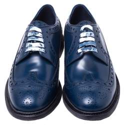 Pre Owned Burberry Blue Brogue Leather Alexton Lace Up Derby Size 45