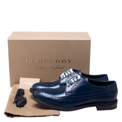 Pre Owned Burberry Blue Brogue Leather Alexton Lace Up Derby Size 45