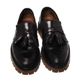 Burberry Black Leather Tassel Fringe Loafers Size 42