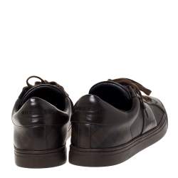 Pre Owned Burberry Dark Brown Leather and London Check Canvas Ritson Low Top Sneakers Size 41
