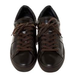 Pre Owned Burberry Dark Brown Leather and London Check Canvas Ritson Low Top Sneakers Size 41