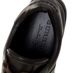 Pre Owned Burberry Dark Brown Leather and London Check Canvas Ritson Low Top Sneakers Size 41