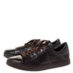 Pre Owned Burberry Dark Brown Leather and London Check Canvas Ritson Low Top Sneakers Size 41