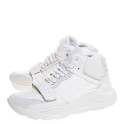 Pre Owned Burberry White Nylon, Suede and Leather Regis L High Top Sneakers Size 41