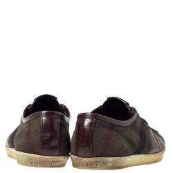 Burberry Brown Leather And House Check Canvas Lace Up Low Top Sneakers Size 40