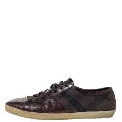Burberry Brown Leather And House Check Canvas Lace Up Low Top Sneakers Size 40