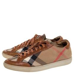 Burberry Beige/Brown Check Canvas And Leather Lace Up Sneakers Size 39
