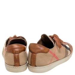 Burberry Beige/Brown Check Canvas And Leather Lace Up Sneakers Size 39
