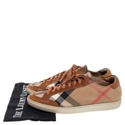 Burberry Beige/Brown Check Canvas And Leather Lace Up Sneakers Size 39