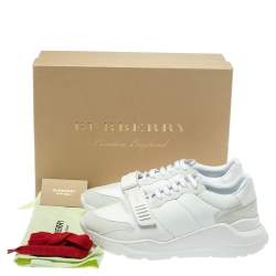 Burberry White Suede Leather And Fabric Low Top Sneakers Size 43.5