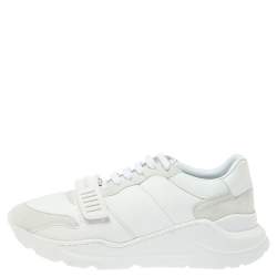 Burberry White Suede Leather And Fabric Low Top Sneakers Size 43.5
