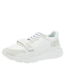 Burberry White Suede Leather And Fabric Low Top Sneakers Size 43.5
