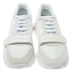 Burberry White Suede Leather And Fabric Low Top Sneakers Size 43.5