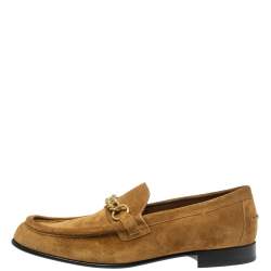 Burberry Brown Suede Leather Solway Chain Detail Slip On Loafers Size 42