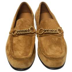 Burberry Brown Suede Leather Solway Chain Detail Slip On Loafers Size 42