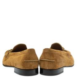 Burberry Brown Suede Leather Solway Chain Detail Slip On Loafers Size 42