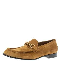Burberry Brown Suede Leather Solway Chain Detail Slip On Loafers Size 42