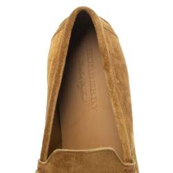 Burberry Brown Suede Leather Solway Chain Detail Slip On Loafers Size 42