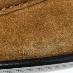 Burberry Brown Suede Leather Solway Chain Detail Slip On Loafers Size 42