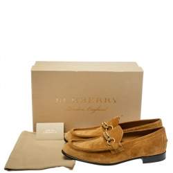 Burberry Brown Suede Leather Solway Chain Detail Slip On Loafers Size 42
