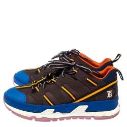Pre Owned Burberry Multicolor Nylon and Leather Union Low Top Sneakers Size 42