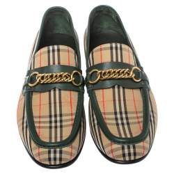 Burberry Multicolor Nova Check Canvas And Leather Moorley Slip On Loafers Size 44
