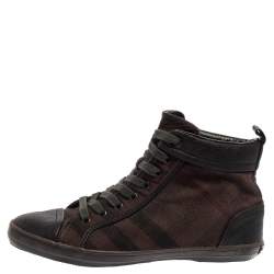Burberry Brown Check Canvas And Leather Cap Toe High Top Sneakers Size 43