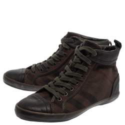 Burberry Brown Check Canvas And Leather Cap Toe High Top Sneakers Size 43