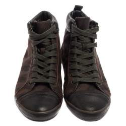 Burberry Brown Check Canvas And Leather Cap Toe High Top Sneakers Size 43