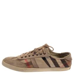 Burberry Beige Suede And Novacheck Canvas Low Top Sneakers Size 46