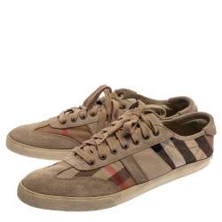 Burberry Beige Suede And Novacheck Canvas Low Top Sneakers Size 46