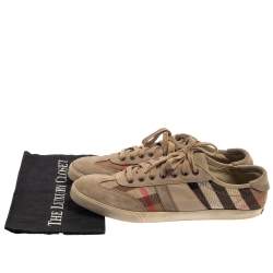 Burberry Beige Suede And Novacheck Canvas Low Top Sneakers Size 46
