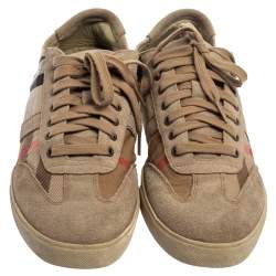 Burberry Beige Suede And Novacheck Canvas Low Top Sneakers Size 46