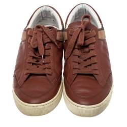 Burberry Brown Leather And Canvas Rettford Low Top Sneakers Size 44
