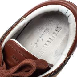 Burberry Brown Leather And Canvas Rettford Low Top Sneakers Size 44