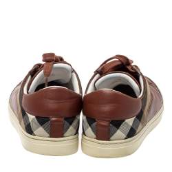 Burberry Brown Leather And Canvas Rettford Low Top Sneakers Size 44