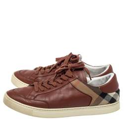 Burberry Brown Leather And Canvas Rettford Low Top Sneakers Size 44