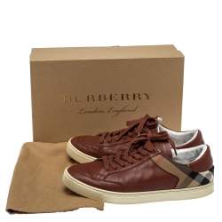 Burberry Brown Leather And Canvas Rettford Low Top Sneakers Size 44