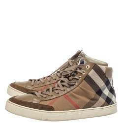 Pre Owned Burberry Beige Housecheck Canvas And Leather Painton High Top Sneakers Size 43