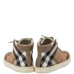 Pre Owned Burberry Beige Housecheck Canvas And Leather Painton High Top Sneakers Size 43