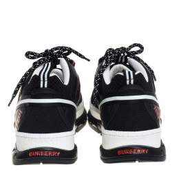 Burberry Black/Red Mesh And Leather Union Low Top Sneakers Size 42.5