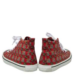 Burberry Red Tiled Archive Print Fabric High-Top Sneakers Size 44
