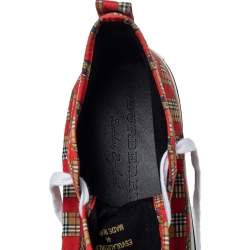 Burberry Red Tiled Archive Print Fabric High-Top Sneakers Size 44