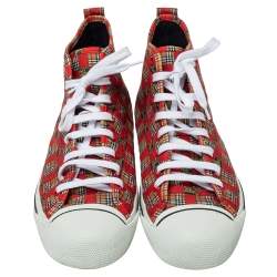 Burberry Red Tiled Archive Print Fabric High-Top Sneakers Size 44