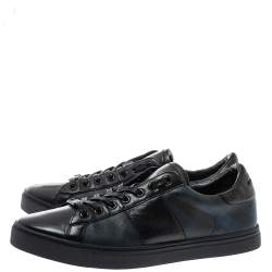 Burberry Black Leather and London Check Canvas Ritson Low Top Sneakers Size 43