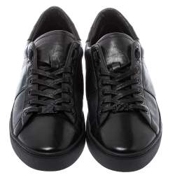 Burberry Black Leather and London Check Canvas Ritson Low Top Sneakers Size 43