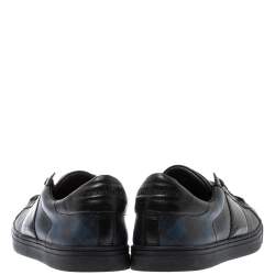 Burberry Black Leather and London Check Canvas Ritson Low Top Sneakers Size 43