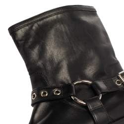 Pre Owned Burberry Black Leather Buckle Detail Ankle Boots Size 39
